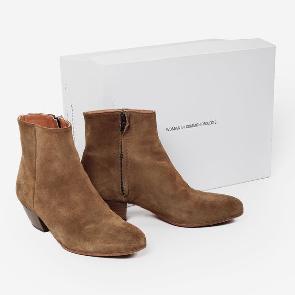 Woman by Common Projects Suede Tobacco Brown Zip Ankle Boots - Picture 11 of 11